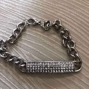 Silvertone ID style Chain with Rhinestone plate 6”